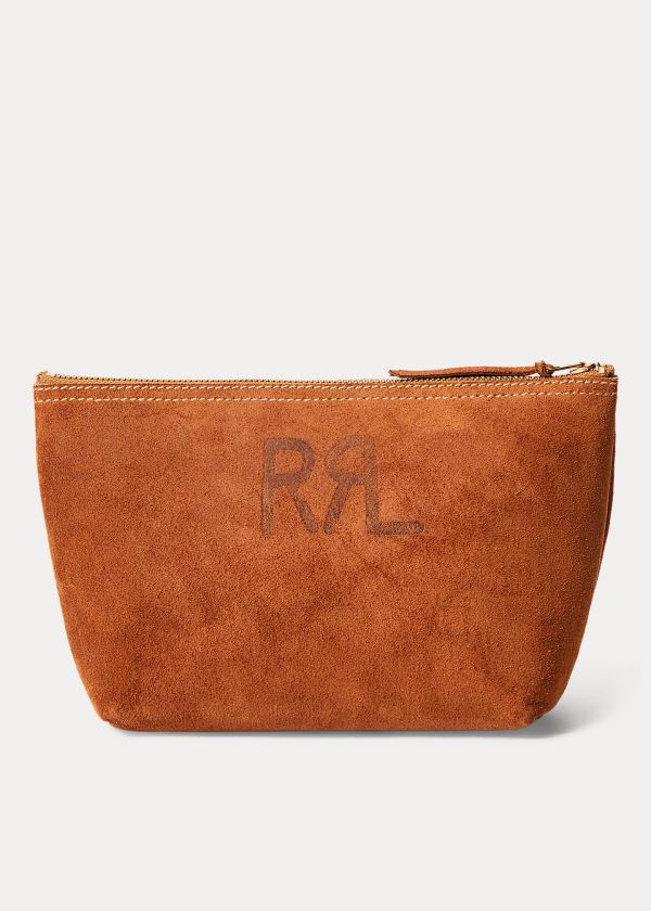 Portfele Ralph Lauren Roughout Suede Pouch Męskie Brązowe | HMGK5231