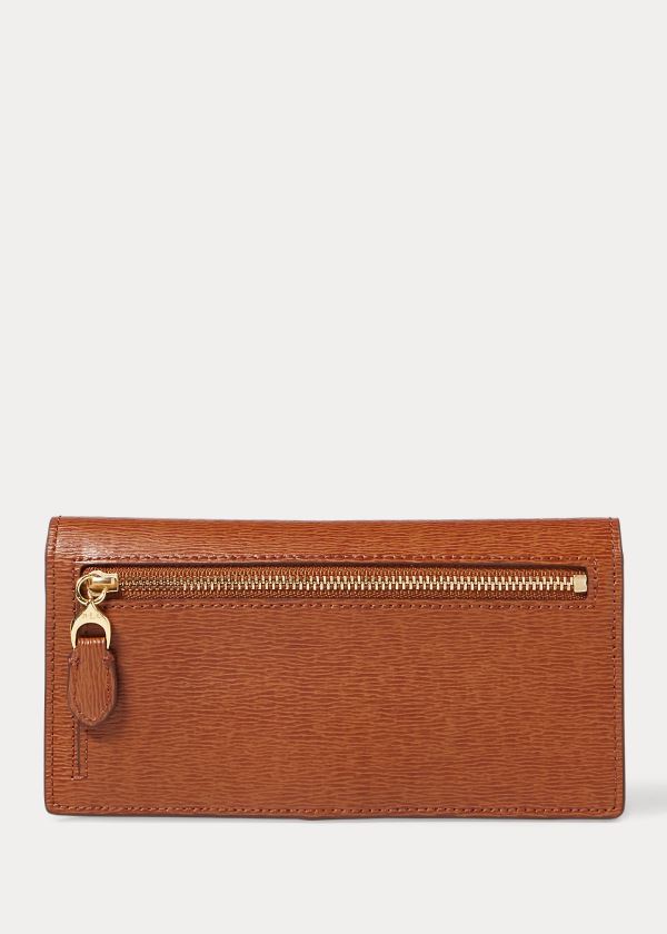 Portfele Ralph Lauren Saffiano Slim Leather Wallet Damskie Brązowe | ANJM4248