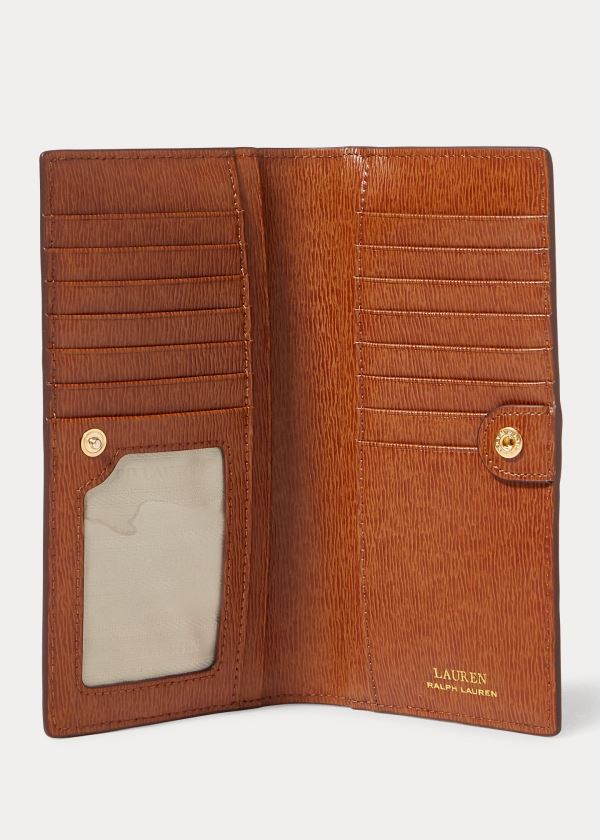 Portfele Ralph Lauren Saffiano Slim Leather Wallet Damskie Brązowe | ANJM4248