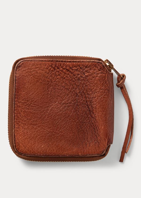 Portfele Ralph Lauren Tumbled Leather Zip Wallet Męskie Ciemny Brązowe Indygo | LGVV0037