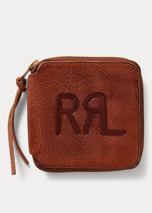 Portfele Ralph Lauren Tumbled Leather Zip Wallet Męskie Ciemny Brązowe Indygo | LGVV0037