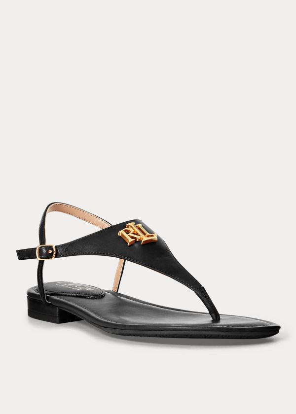 Sandały Ralph Lauren Ellington Leather Sandal Damskie Czarne | MKAX7129