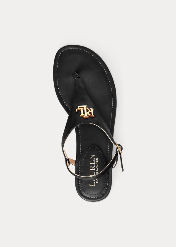 Sandały Ralph Lauren Ellington Leather Sandal Damskie Czarne | MKAX7129