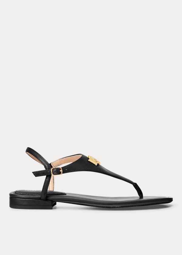 Sandały Ralph Lauren Ellington Leather Sandal Damskie Czarne | MKAX7129