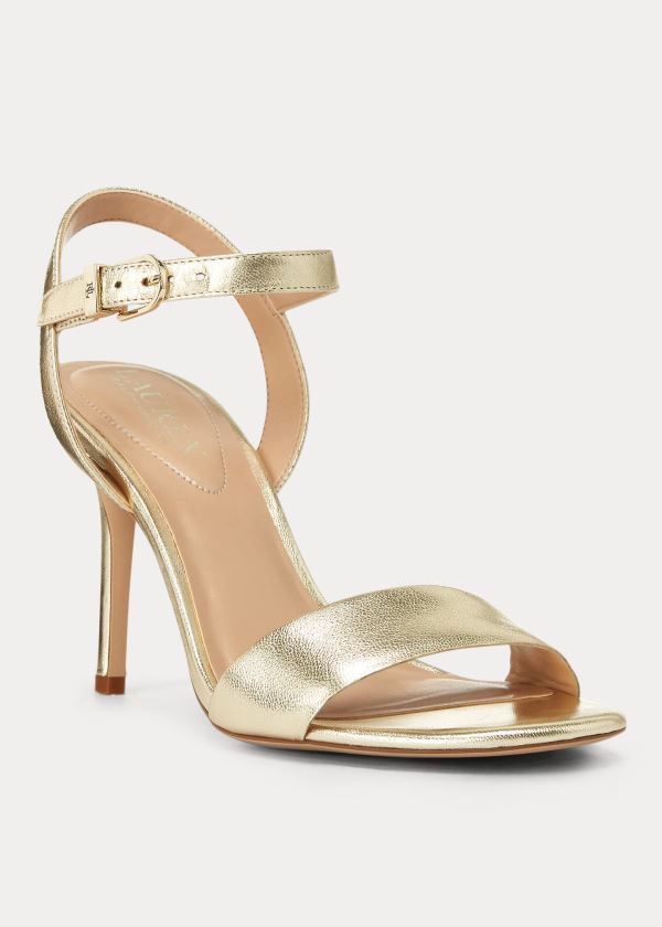 Sandały Ralph Lauren Gwen Leather Sandal Damskie Złote | IIFK4220