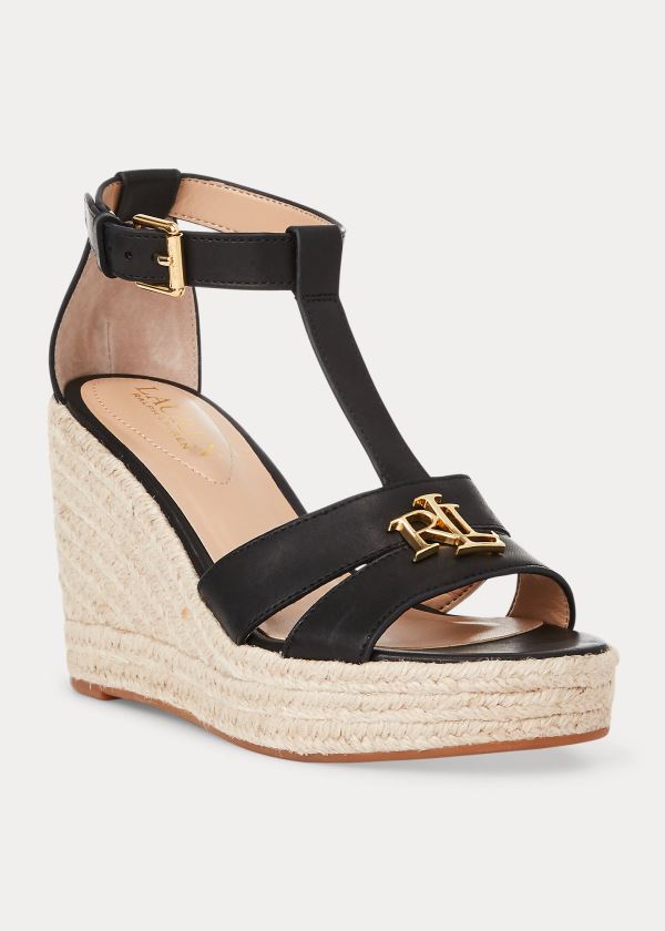 Sandały Ralph Lauren Hale Leather Sandal Damskie Czarne | DOMG9861