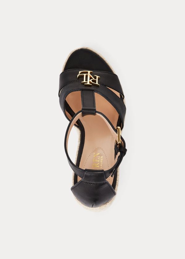 Sandały Ralph Lauren Hale Leather Sandal Damskie Czarne | DOMG9861