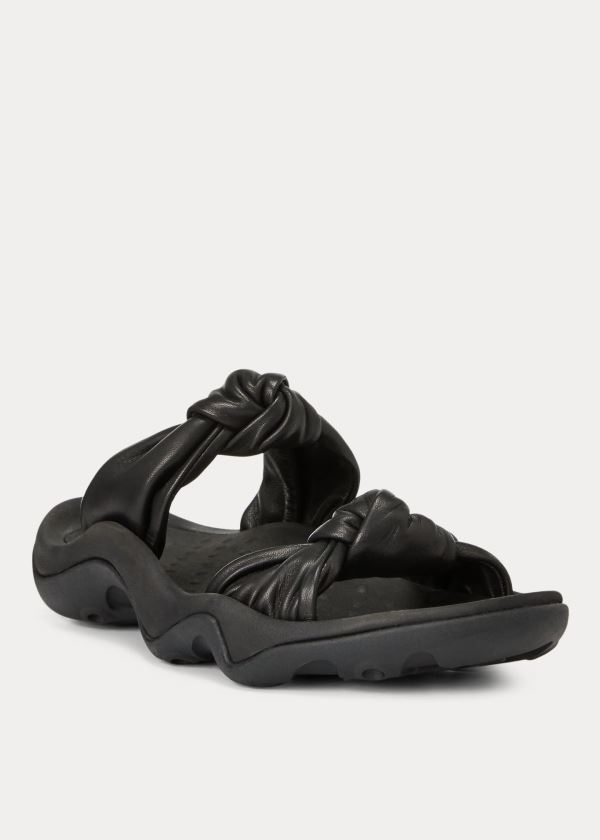 Sandały Ralph Lauren Knotted-Strap Leather Sandal Damskie Czarne | XSIF5880