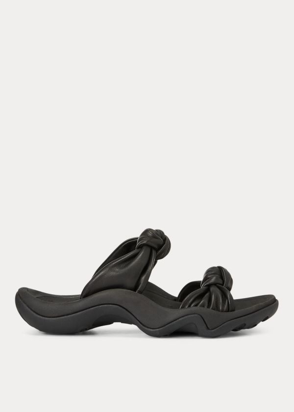 Sandały Ralph Lauren Knotted-Strap Leather Sandal Damskie Czarne | XSIF5880