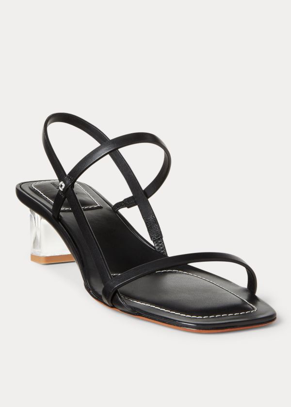 Sandały Ralph Lauren Leather Block-Heel Sandal Damskie Czarne | IOZC8625