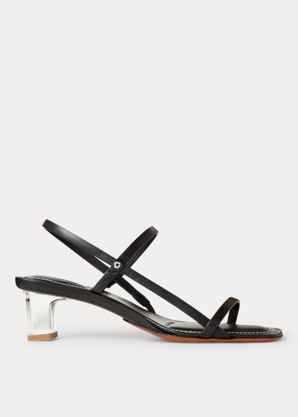 Sandały Ralph Lauren Leather Block-Heel Sandal Damskie Czarne | IOZC8625