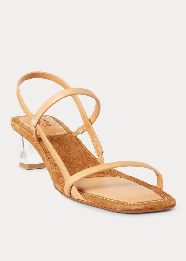 Sandały Ralph Lauren Leather Block-Heel Sandal Damskie Brązowe | OPVK1068