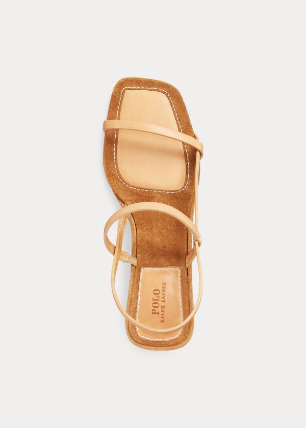 Sandały Ralph Lauren Leather Block-Heel Sandal Damskie Brązowe | OPVK1068