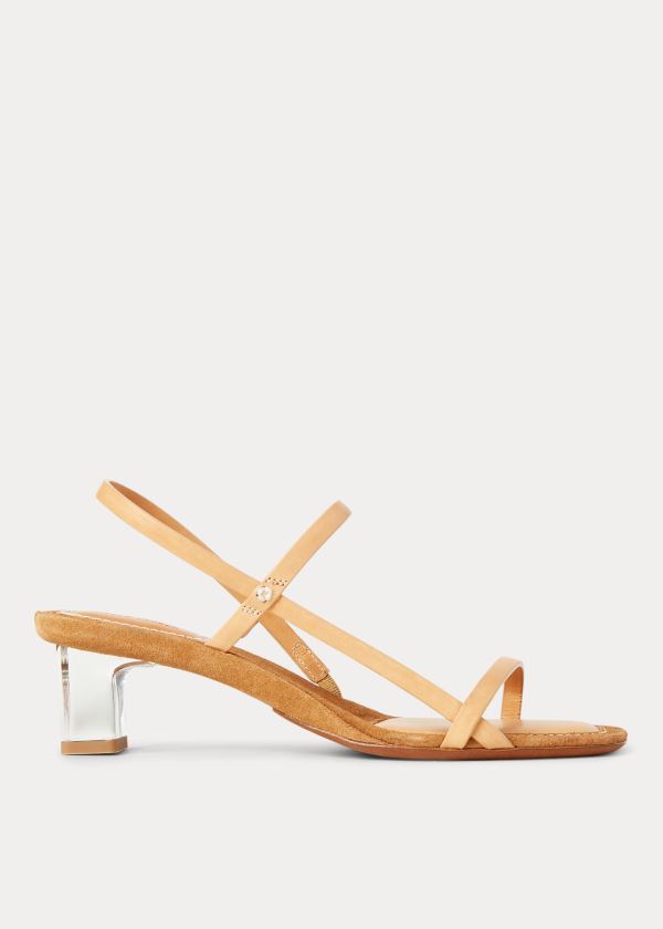 Sandały Ralph Lauren Leather Block-Heel Sandal Damskie Brązowe | OPVK1068