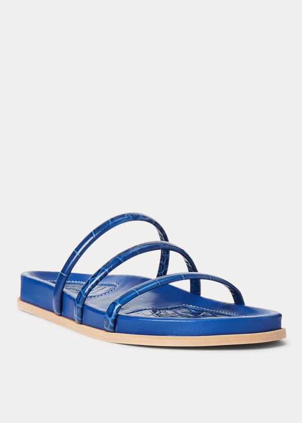 Sandały Ralph Lauren Leather Slide Sandal Damskie Królewski Niebieski Niebieskie | WYKK8922