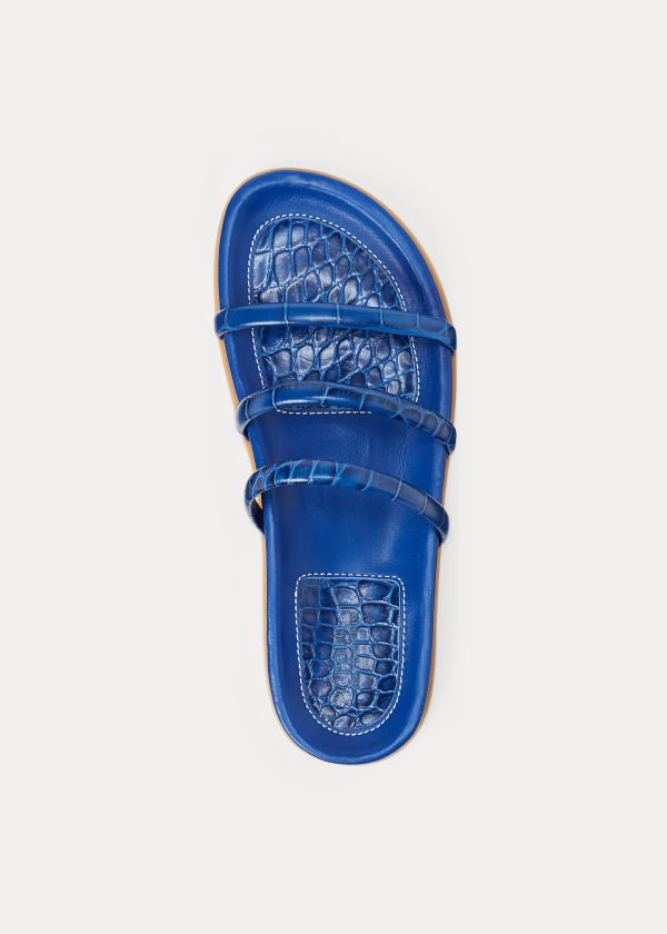 Sandały Ralph Lauren Leather Slide Sandal Damskie Królewski Niebieski Niebieskie | WYKK8922