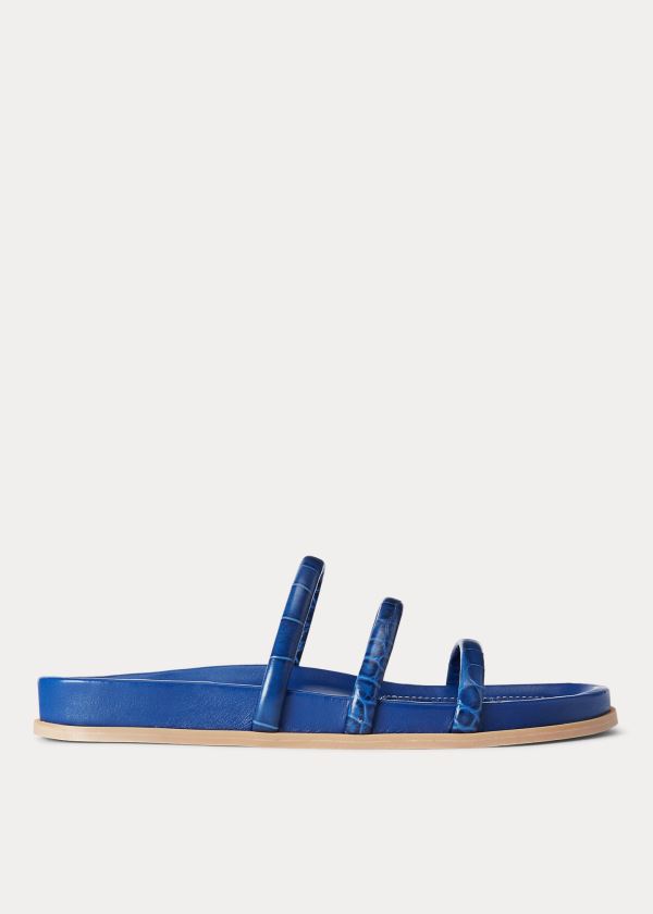 Sandały Ralph Lauren Leather Slide Sandal Damskie Królewski Niebieski Niebieskie | WYKK8922