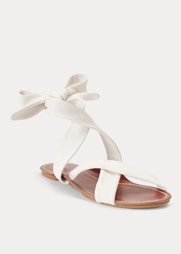 Sandały Ralph Lauren Leather Tie Sandal Damskie Białe | KQOO1000