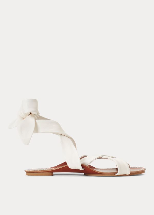 Sandały Ralph Lauren Leather Tie Sandal Damskie Białe | KQOO1000