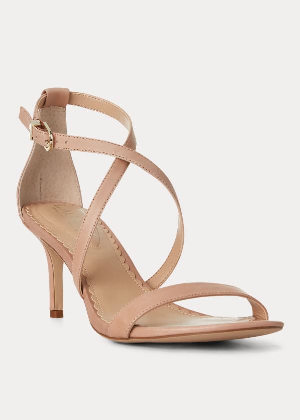 Sandały Ralph Lauren Leaton Leather Sandal Damskie Khaki | CQWZ5910