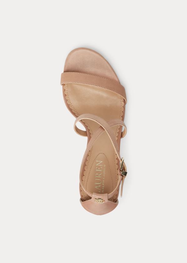 Sandały Ralph Lauren Leaton Leather Sandal Damskie Khaki | CQWZ5910