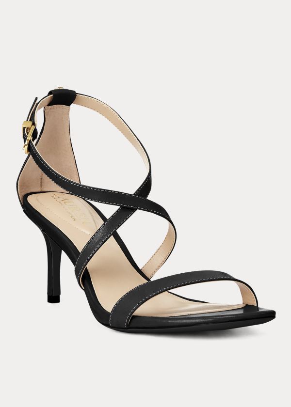 Sandały Ralph Lauren Leaton Leather Sandal Damskie Czarne | VNLH6136