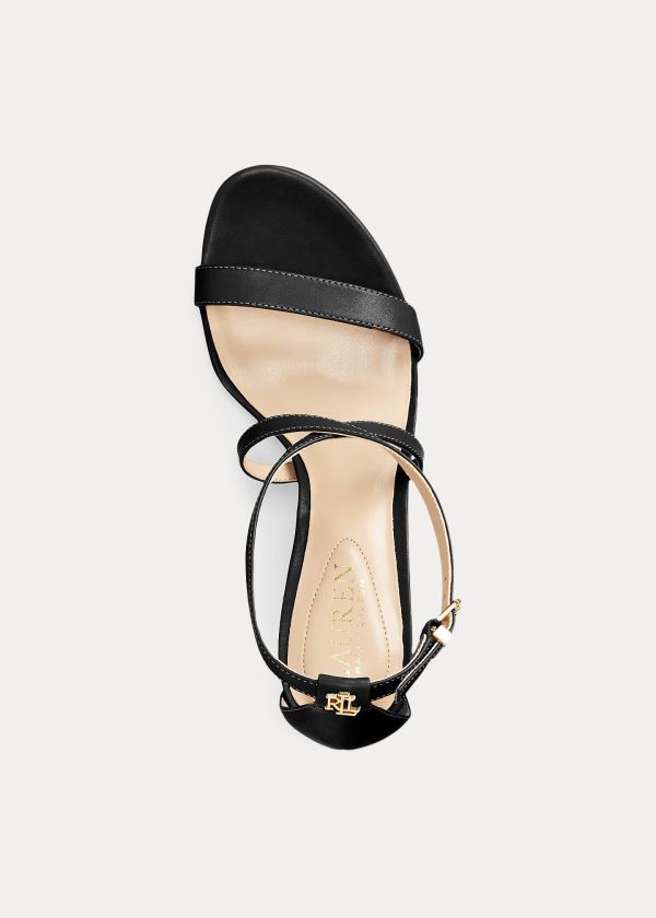 Sandały Ralph Lauren Leaton Leather Sandal Damskie Czarne | VNLH6136