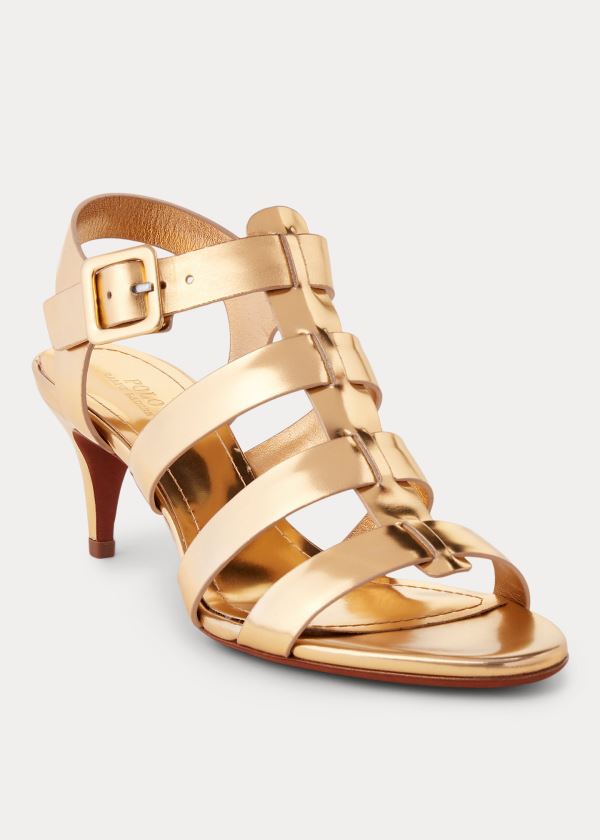 Sandały Ralph Lauren Metallic Leather Sandal Damskie Złote | SYKX7002