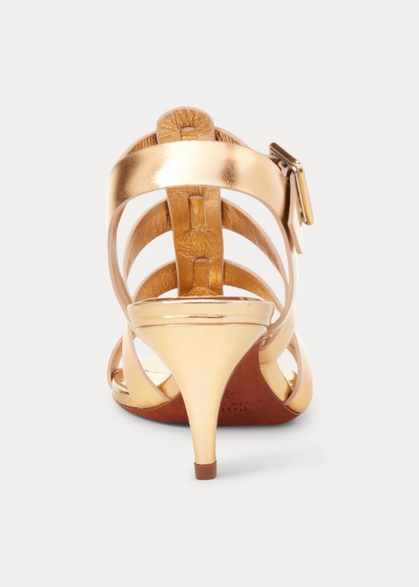 Sandały Ralph Lauren Metallic Leather Sandal Damskie Złote | SYKX7002