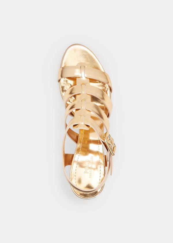 Sandały Ralph Lauren Metallic Leather Sandal Damskie Złote | SYKX7002