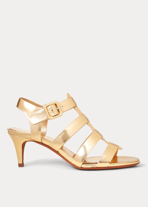 Sandały Ralph Lauren Metallic Leather Sandal Damskie Złote | SYKX7002