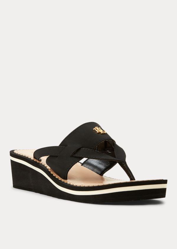 Sandały Ralph Lauren Rosalind Wedge Sandal Damskie Czarne | QPCF2237