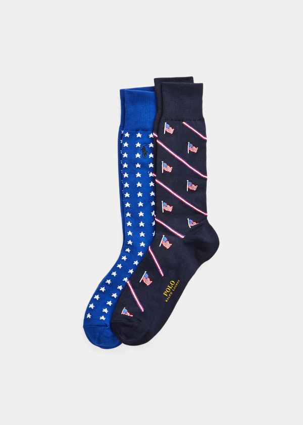 Skarpetki Ralph Lauren Americana Dress Sock 2-Pack Męskie Granatowe | BGZT6377