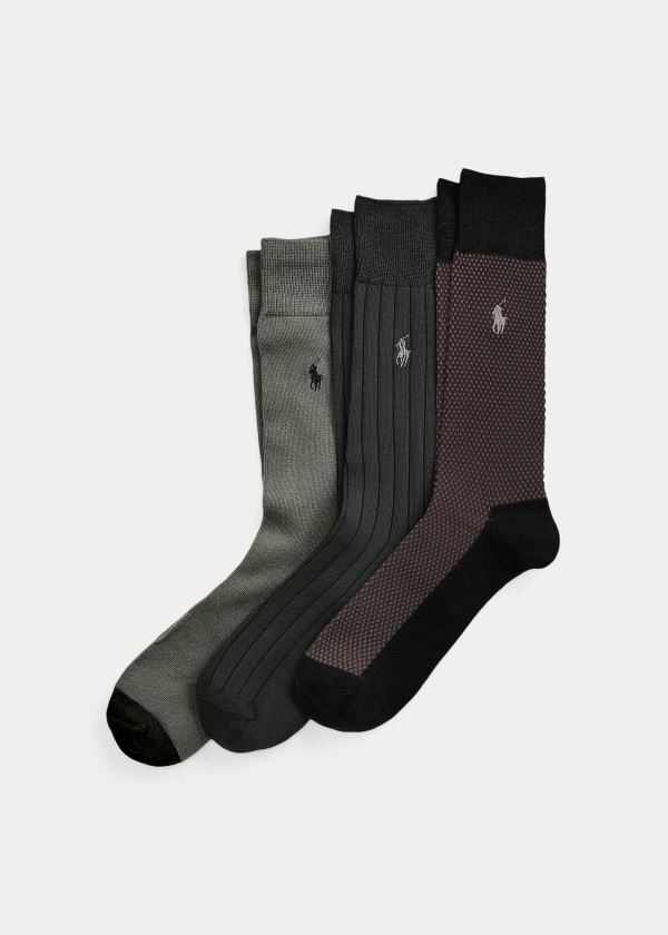 Skarpetki Ralph Lauren Birdseye Trouser Sock 3-Pack Męskie Czarne | UOTP6619