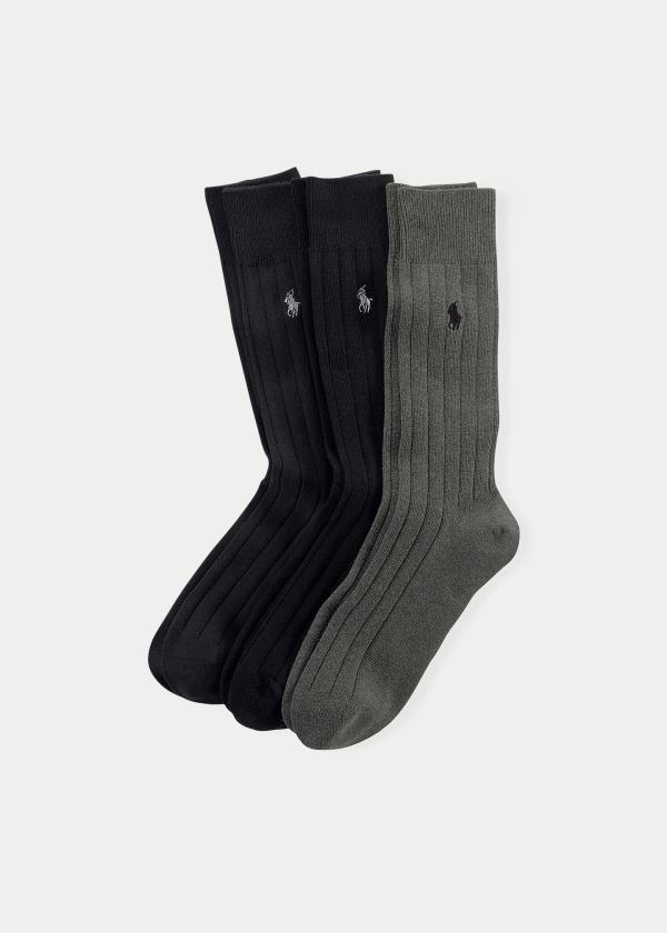 Skarpetki Ralph Lauren Combed Cotton Rib Sock 3-Pack Męskie Czarne Kolorowe | WMPQ9339