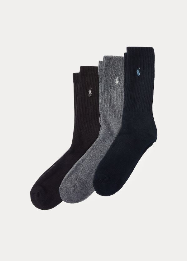 Skarpetki Ralph Lauren Crew Sock 3-Pack Męskie Czarne Granatowe | OVFS3534