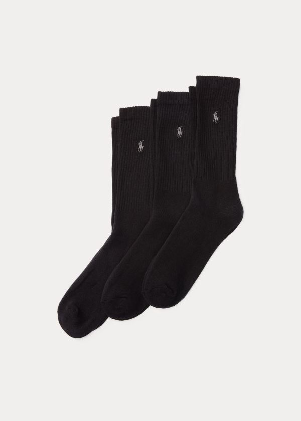 Skarpetki Ralph Lauren Crew Sock 3-Pack Męskie Czarne | UCCU4662