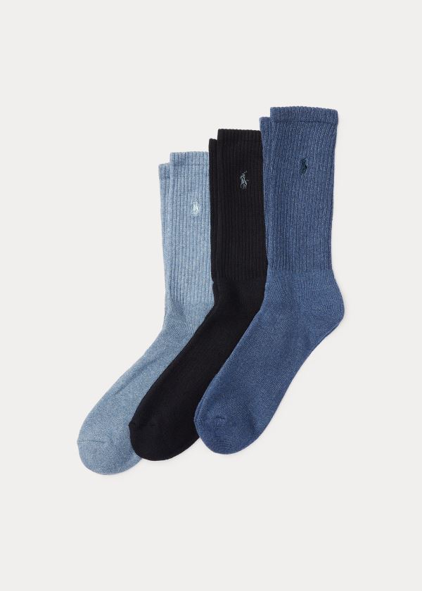 Skarpetki Ralph Lauren Crew Sock 3-Pack Męskie Niebieskie | OAJX5234