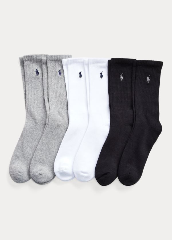 Skarpetki Ralph Lauren Cushioned Crew Sock 6-Pack Męskie Szare Kolorowe | GHYA4635