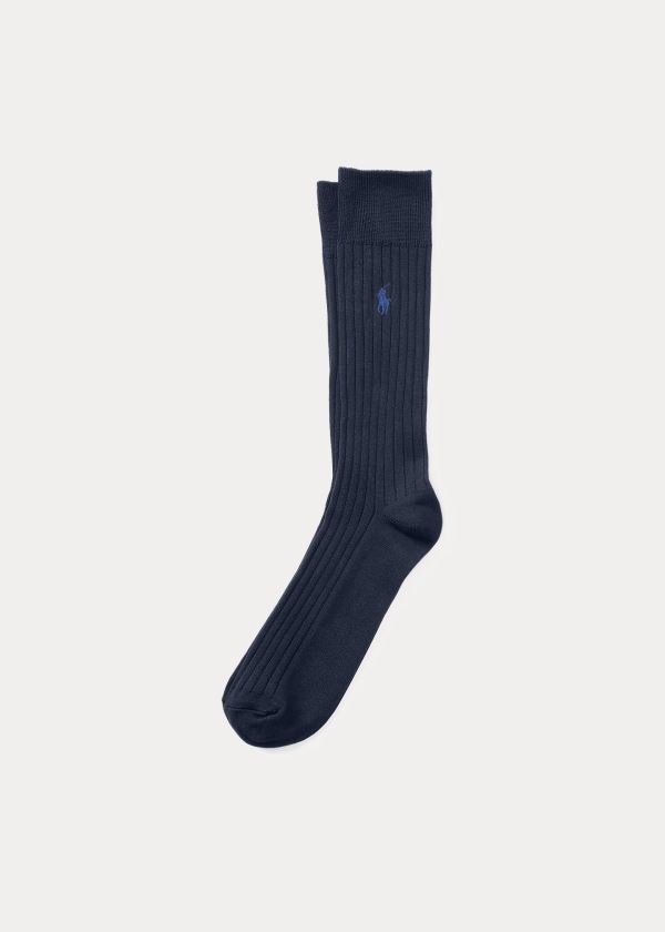 Skarpetki Ralph Lauren Egyptian Cotton Ribbed Socks Męskie Granatowe | NOAT8798