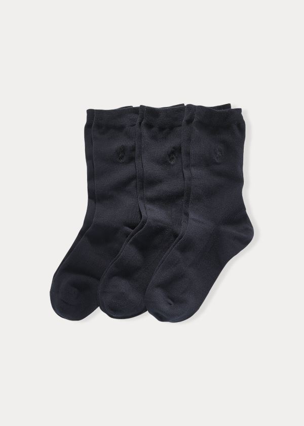 Skarpetki Ralph Lauren Flat Knit Crew Sock 3-Pack Damskie Czarne | RRED2695