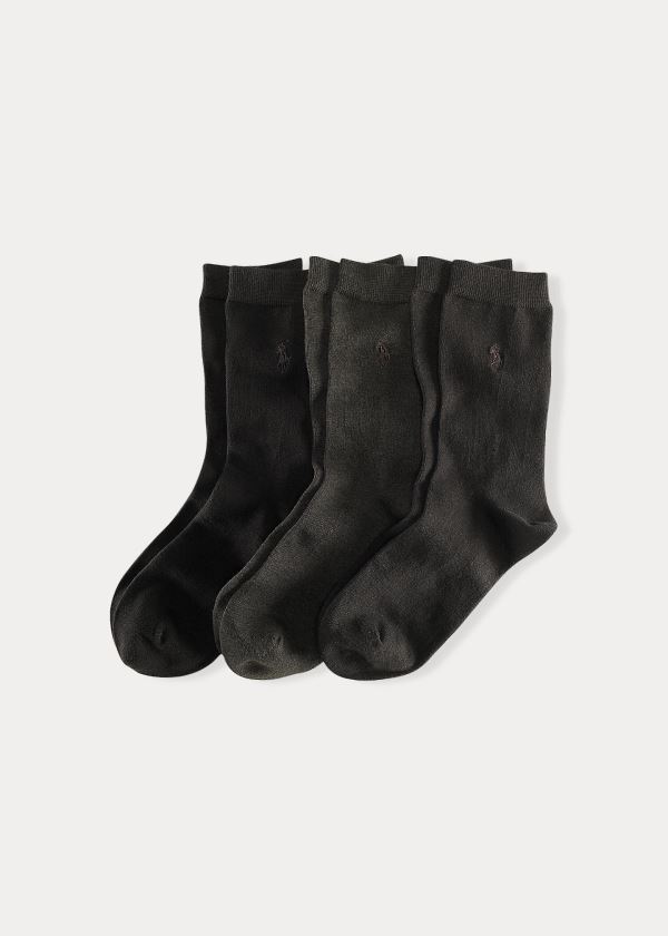 Skarpetki Ralph Lauren Flat Knit Crew Sock 3-Pack Damskie Brązowe | SUXR4648