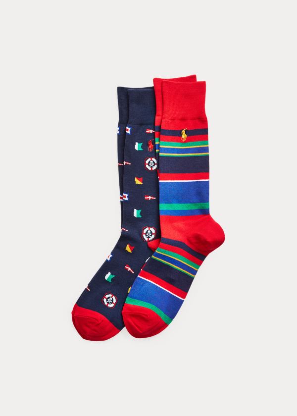 Skarpetki Ralph Lauren Nautical Flag Sock 2-Pack Męskie Granatowe | SDVH4674