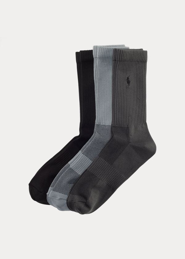 Skarpetki Ralph Lauren Poly Tech Crew Sock 3-Pack Męskie Szare Kolorowe | EMML8574