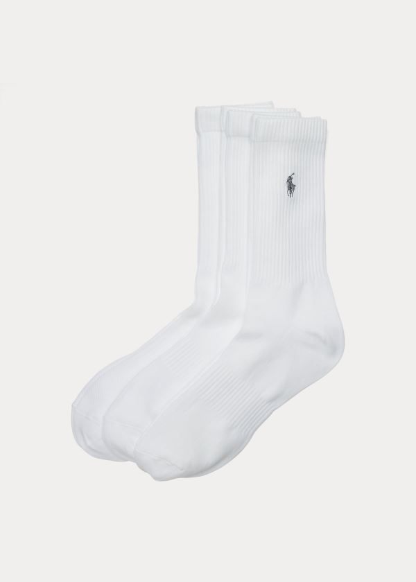 Skarpetki Ralph Lauren Poly Tech Crew Sock 3-Pack Męskie Białe | BNGW9390