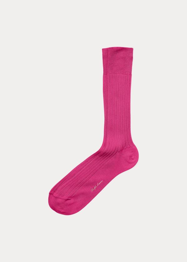 Skarpetki Ralph Lauren Rib-Knit Cotton Socks Męskie Głęboka Różowe | YUMP8846