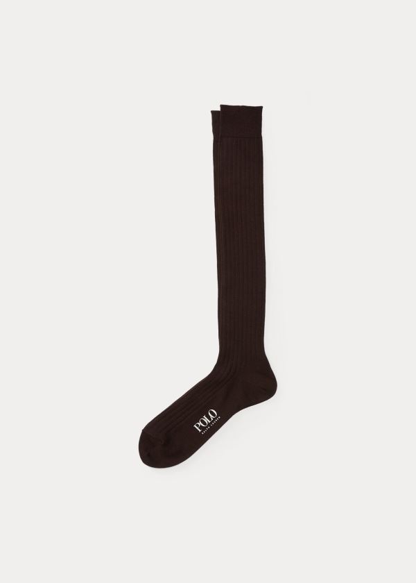 Skarpetki Ralph Lauren Solid Rib Over the Calf Socks Męskie Brązowe | AKOI3026