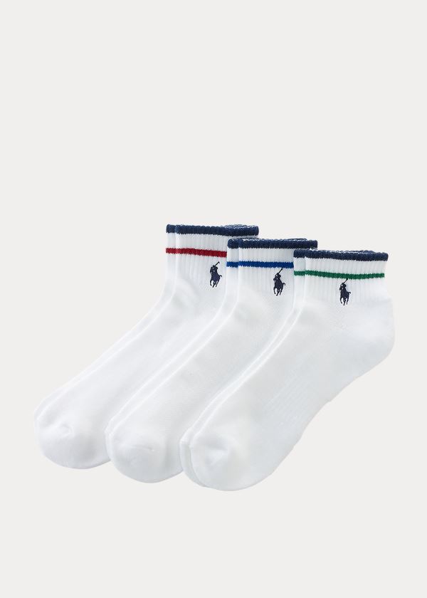 Skarpetki Ralph Lauren Striped Ankle Sock 3-Pack Męskie Białe | BXGM1442