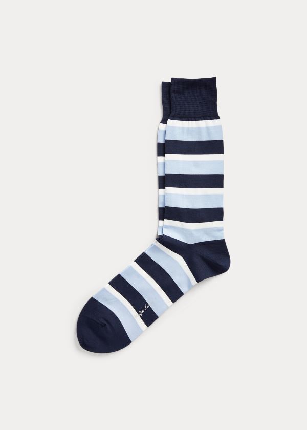 Skarpetki Ralph Lauren Striped Dress Socks Męskie Granatowe Niebieskie | TCTU8965