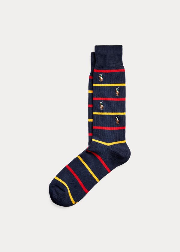 Skarpetki Ralph Lauren Striped Pony Crew Socks Męskie Granatowe | VZOE3983